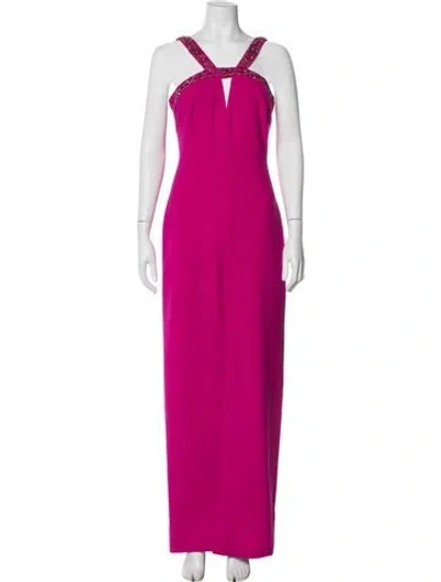 Pre-owned Theia Plunge Neckline Long Dress
