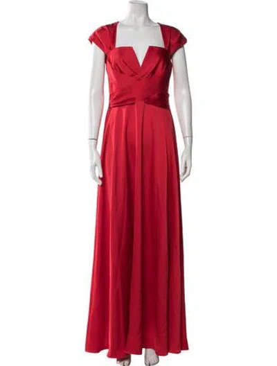 Pre-owned Theia Plunge Neckline Long Dress In Red