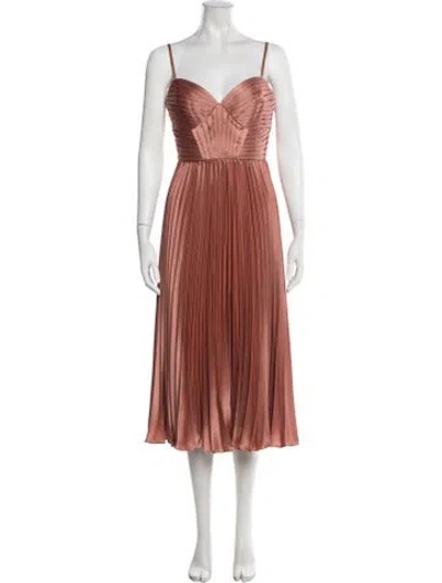 Pre-owned Theia Plunge Neckline Midi Length Dress W/ Tags In Orange