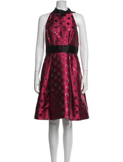 Pre-owned Theia Polka Dot Print Knee-length Dress In Red