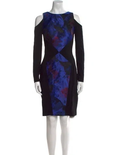 Pre-owned Theia Printed Knee-length Dress In Black