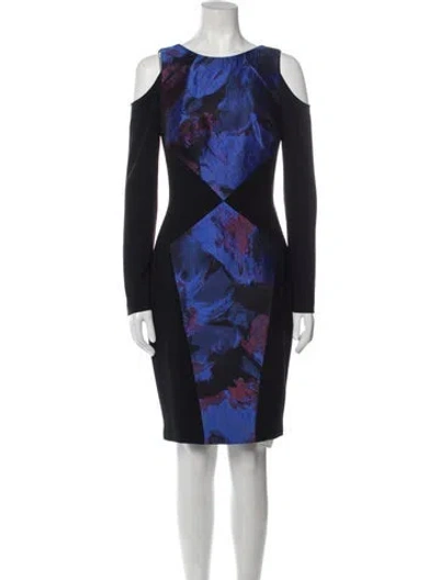 Pre-owned Theia Printed Knee-length Dress In Black