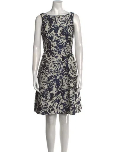 Pre-owned Theia Printed Knee-length Dress In Blue