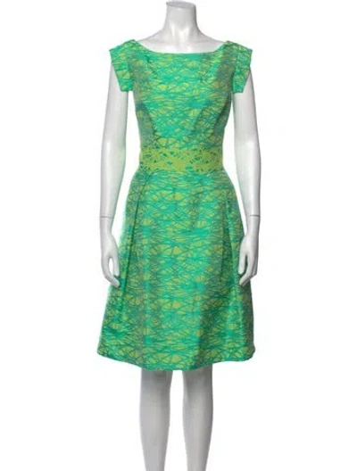 Pre-owned Theia Printed Knee-length Dress In Green/yellow