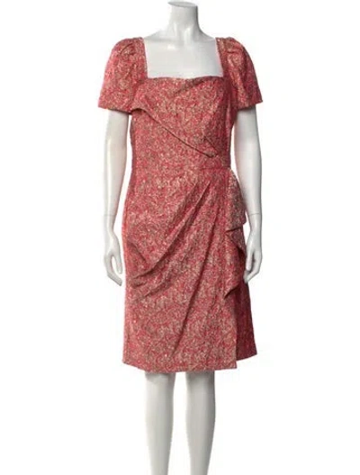 Pre-owned Theia Printed Knee-length Dress In Pink