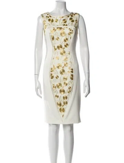Pre-owned Theia Printed Knee-length Dress In White