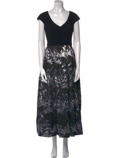 Pre-owned Theia Printed Long Dress In Black
