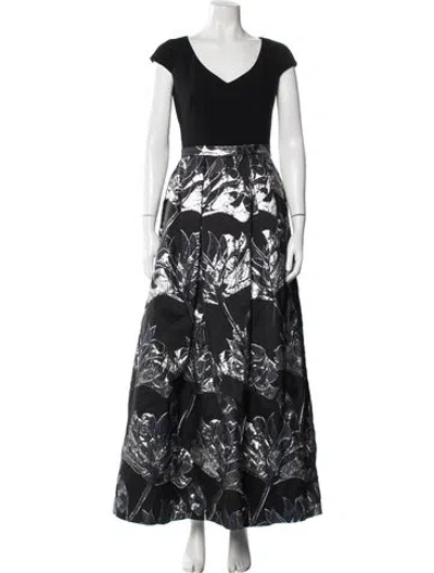 Pre-owned Theia Printed Long Dress In Black