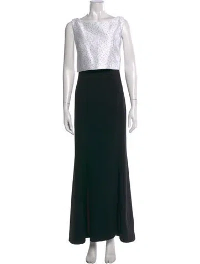 Pre-owned Theia Printed Long Dress In Black