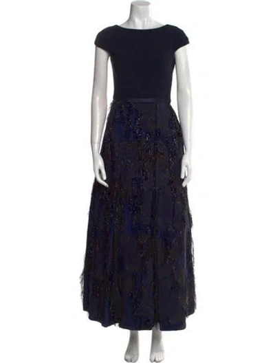 Pre-owned Theia Printed Long Dress In Blue
