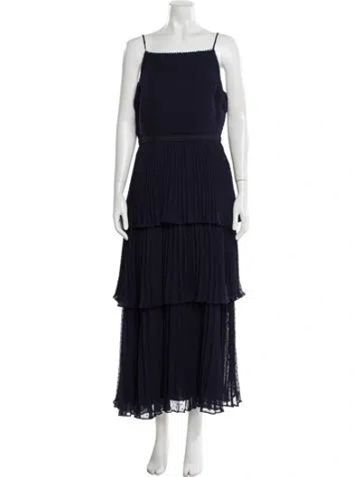 Pre-owned Theia Printed Long Dress In Blue