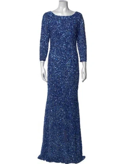 Pre-owned Theia Printed Long Dress In Blue