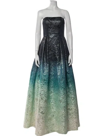 Pre-owned Theia Printed Long Dress In Blue