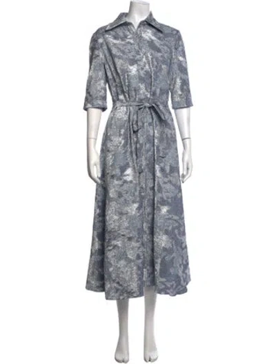 Pre-owned Theia Printed Long Dress In Blue/metallic