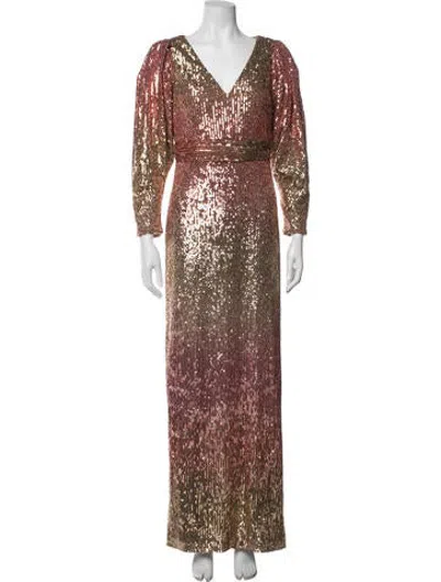 Pre-owned Theia Printed Long Dress In Neutrals