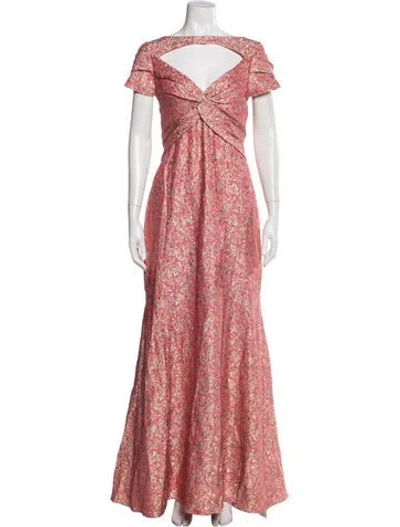 Pre-owned Theia Printed Long Dress In Pink