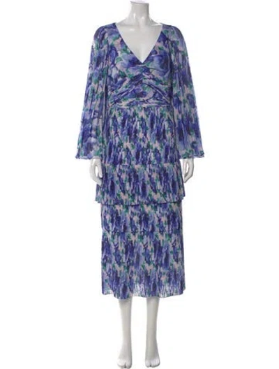 Pre-owned Theia Printed Long Dress In Purple