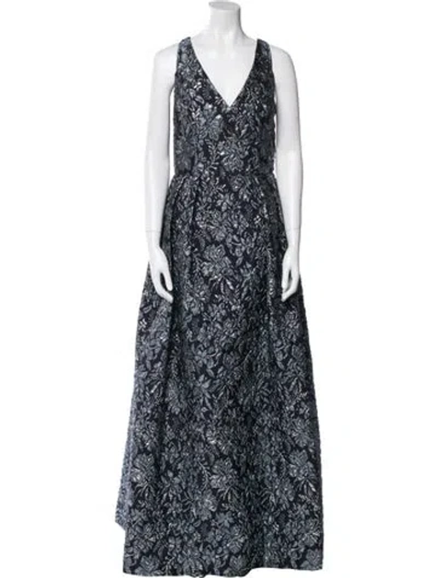 Pre-owned Theia Printed Long Dress W/ Tags In Blue