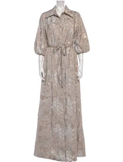 Pre-owned Theia Printed Long Dress W/ Tags In Neutrals