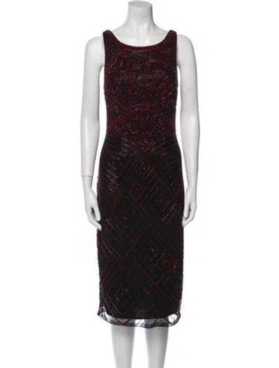 Pre-owned Theia Printed Midi Length Dress In Black