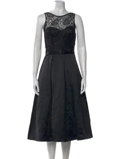 Pre-owned Theia Printed Midi Length Dress In Black