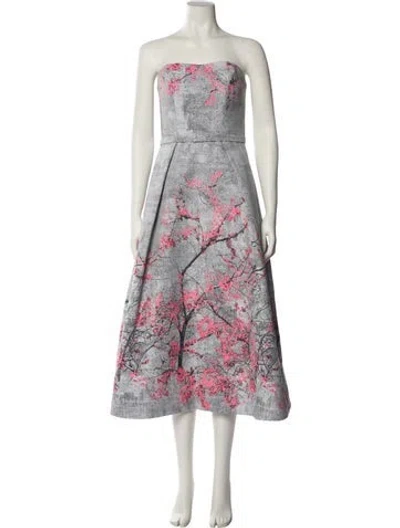 Pre-owned Theia Printed Midi Length Dress In Gray