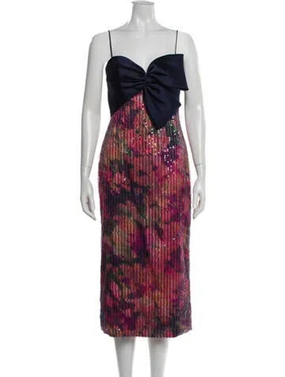 Pre-owned Theia Printed Midi Length Dress W/ Tags In Multi