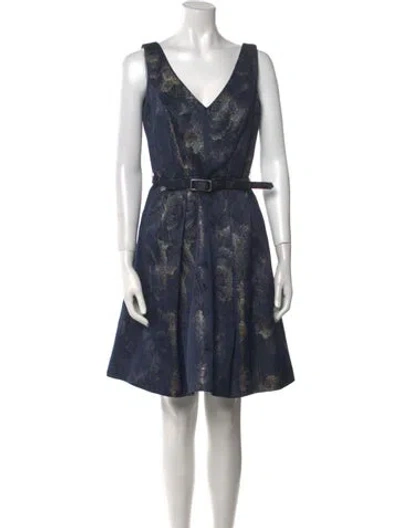 Pre-owned Theia Printed Mini Dress In Blue
