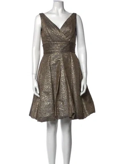 Pre-owned Theia Printed Mini Dress In Gold