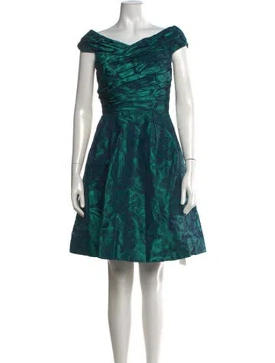 Pre-owned Theia Printed Mini Dress In Green