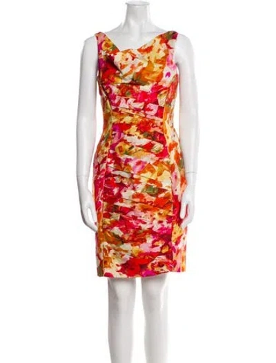 Pre-owned Theia Printed Mini Dress In Pink