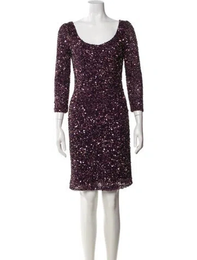 Pre-owned Theia Printed Mini Dress In Purple
