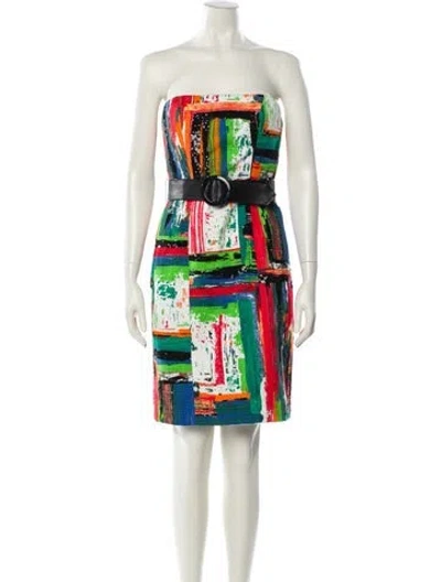 Pre-owned Theia Printed Mini Dress In White