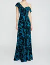 Theia Priscilla One-shoulder Velvet Jacquard Gown In Multi