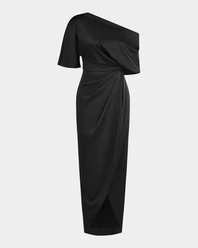 Theia Rayna Draped One-shoulder High-low Gown In Multi