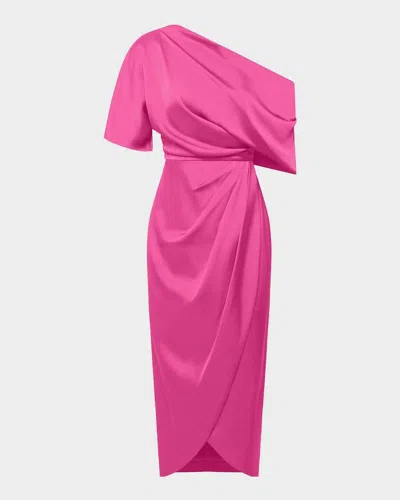 Theia Rayna Draped One-shoulder High-low Gown In Shadow Ros