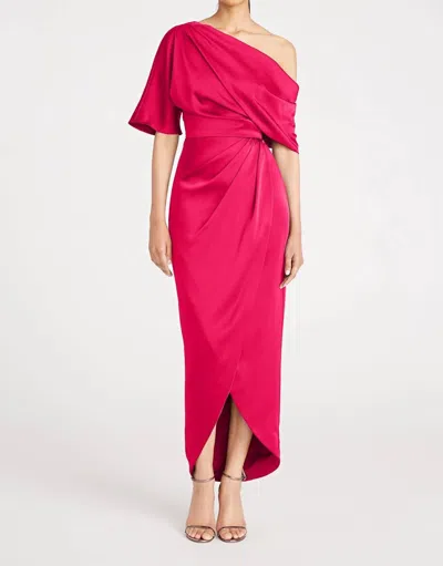 Theia Rayna One Shoulder Draped Dress In Passionfruit