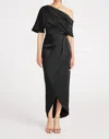 THEIA RAYNA ONE SHOULDER DRAPED GOWN IN BLACK