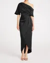 Theia Rayna One Shoulder Draped Gown In Black In Black