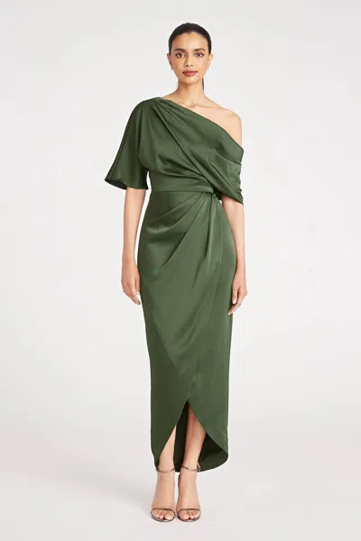 Theia Rayna Draped One-shoulder High-low Gown In Multi