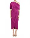 Theia Rayna One Shoulder Draped Gown In Sangria In Pink
