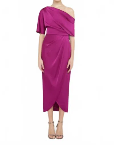Theia Rayna One Shoulder Draped Gown In Sangria In Pink