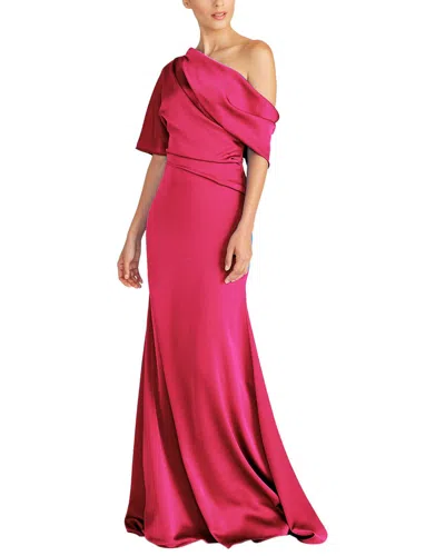 Theia Remi One Shoulder Draped Gown In Red