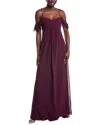Theia Riley Cold-shoulder Maxi Dress In Burgundy