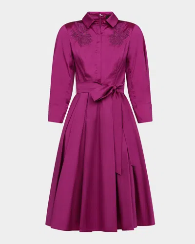 Theia Rosemary Pleated Taffeta Shirtdress In Purple