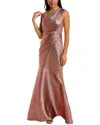 Theia Ruched Silk-blend Gown In Red