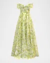 Theia Ryan Pleated Off-shoulder Organza Gown In Yellow