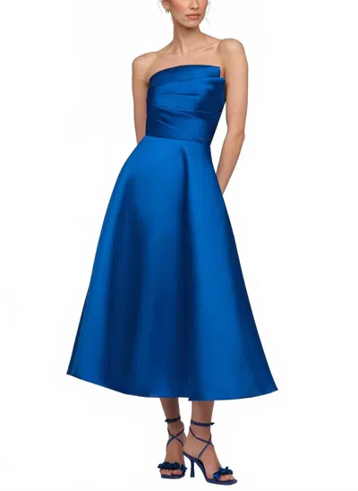Theia Salem Pleated Strapless Cocktail Dress In Blue