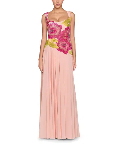 Theia Sandie Embroidered Gown In Pink
