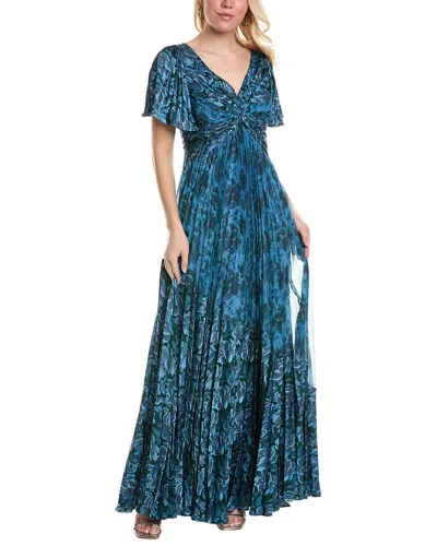 Theia Mabella Pleated Floral-print Twist-front Gown In Climbing Blossoms
